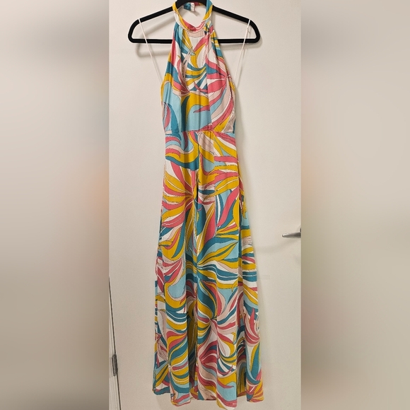 Pinko La Rioja Abito Crepe De Chine Multicolor Halter Maxi Dress Size 38 - Picture 8 of 16